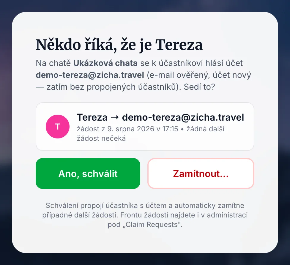 Stránka s rozhodnutím o žádosti o propojení