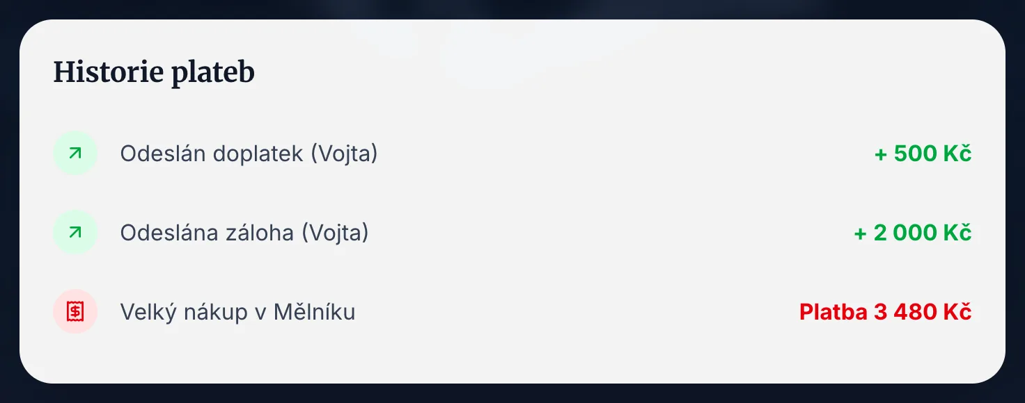 Historie plateb účastníka