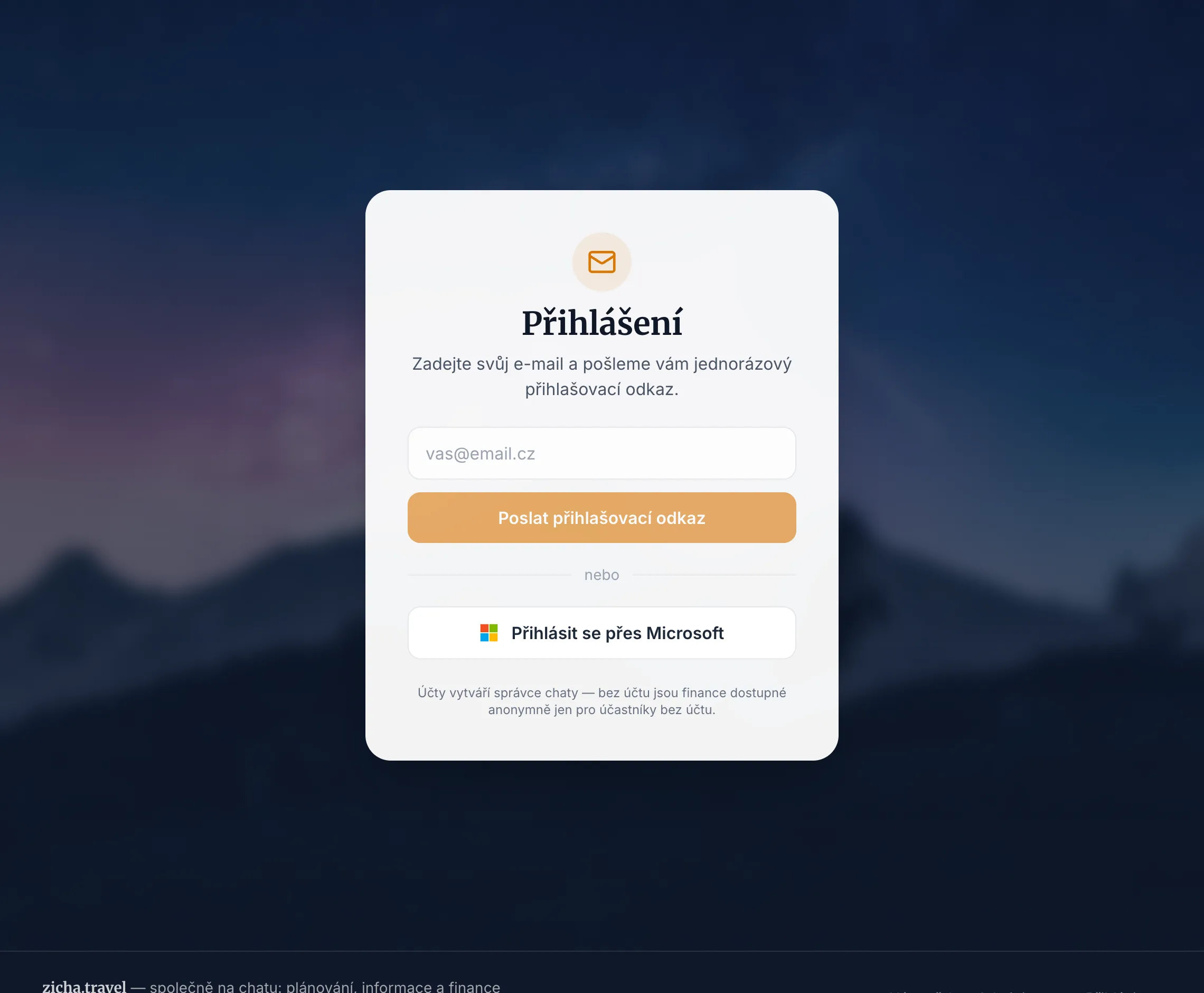 Přihlašovací okno s polem pro e-mail