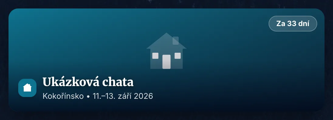 Karta chaty na úvodní stránce s termínem a účastníky