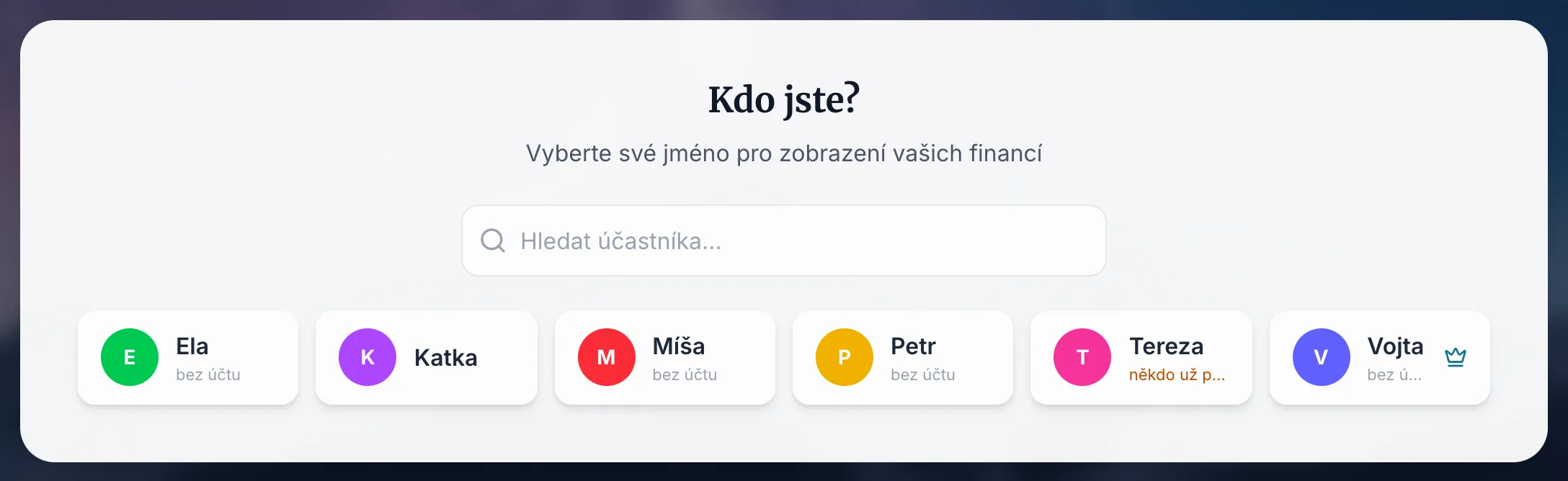 Výběr účastníka ve financích s poznámkou „bez účtu“